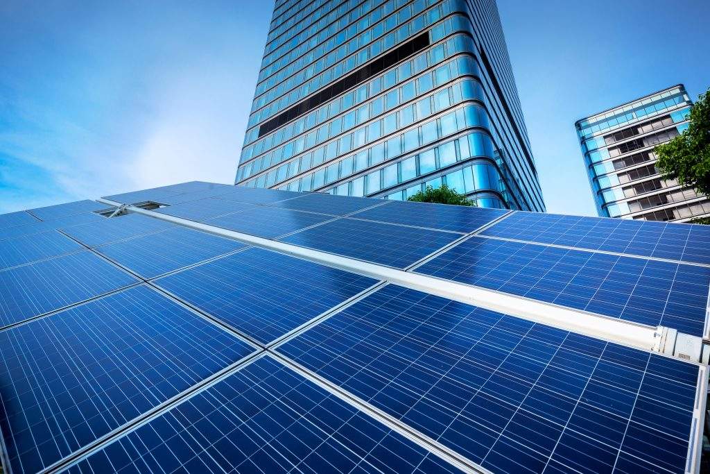Modern building and solar panels