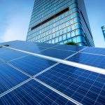 Modern building and solar panels