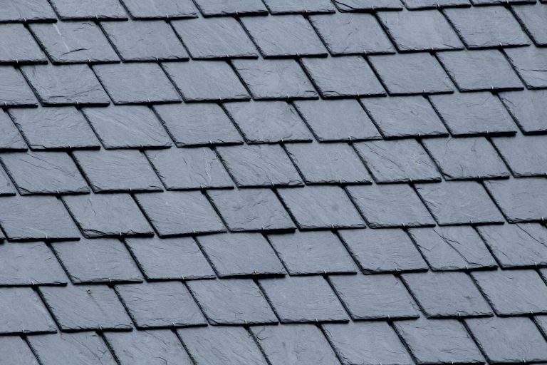 New slate roof, slate texture, perfect shape. Slating roof. Grey
