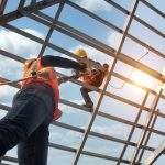 Construction workers install new roofs, roofing tools and fall protection devices. Apply to new roofRoof repair, a Specialist in Roof Forming, is the Replacement of roof plates