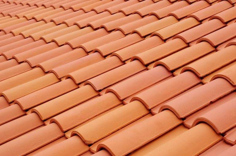 New roof with ceramic tiles closeup
